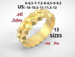 model 231 facet hexagonal ring size 13 rings gold jewelry silver printable jewel jewellery wedding fashion white platinum sterling finger beauty 3d print model - Mito3D