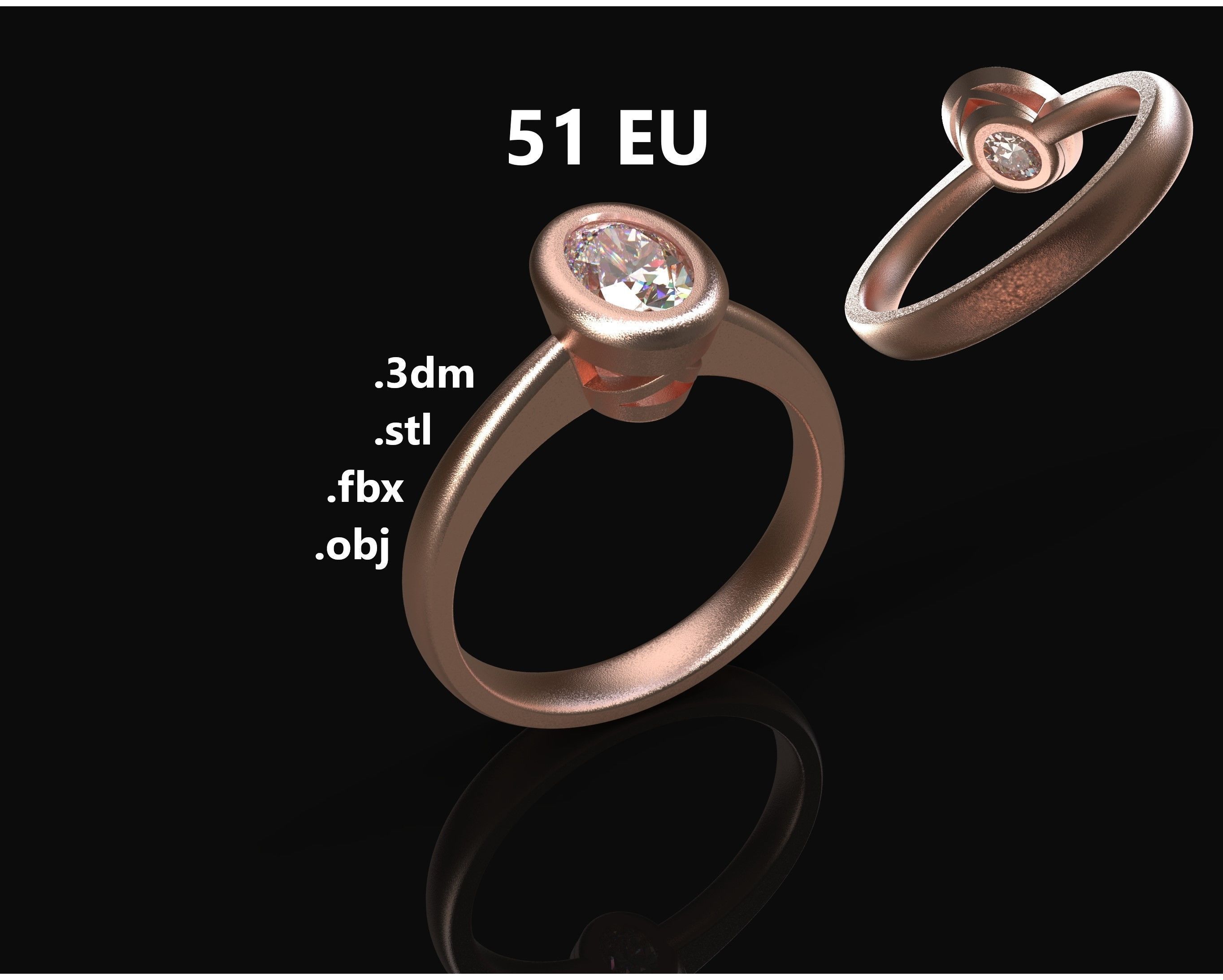 Modell 250 umkehren Solitär Ring 51 eu Größe Gold Schmuck Silber druckbar Diamant Juwel Hochzeit Mode Platin 3D print model - Mito3D