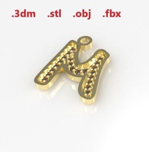 model 28 alphabets necklace letter m ninja style gold silver diamond printable jewel jewellery gem font language cooper text sterling samurai fashion alphabet jewelry necklaces 3d print model - Mito3D