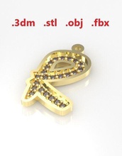 model 32 alphabets necklace letter r ninja style gold silver diamond printable jewel jewellery alphabet font language cooper fashion stone samurai jewelry necklaces 3d print model - Mito3D