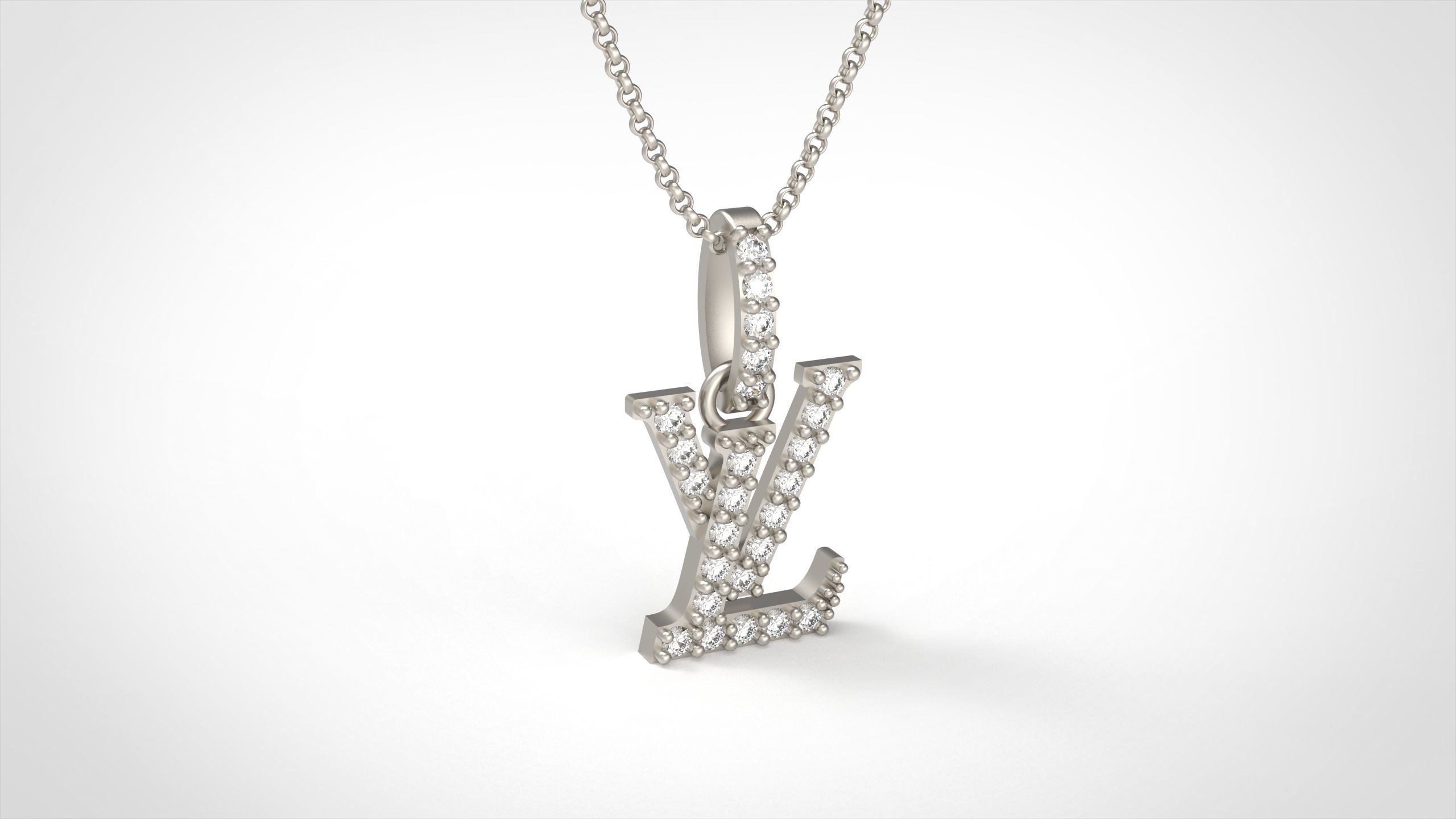 modèle 342 lv Louis Vuitton diamant pendentif Collier mode beauté bijoux imprimable argent gemme blanc sterling or 3D print model - Mito3D