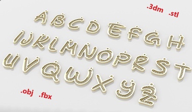 model 42 alphabets necklace 26 letters ninja stlye gold silver diamond printable jewel jewellery gem white fashion sterling stone font language samurai cooper collective jewelry necklaces 3d print model - Mito3D