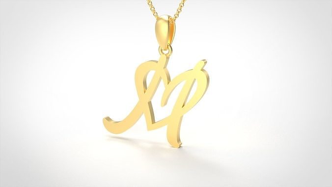 model 640 love heart initial letter jewel jewelry gold alphabet printable silver pendant fashion bright font jewellery letterbox text typeset language valentine pendants 3D print model - Mito3D