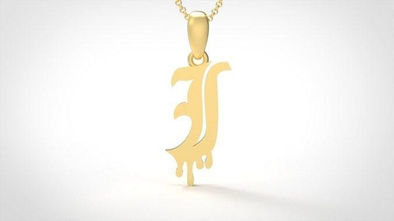 model 690 j old english initial blood letter jewel jewelry gold alphabet printable silver pendant fashion bright font jewellery letterbox text typeset horror pendants 3d print model - Mito3D