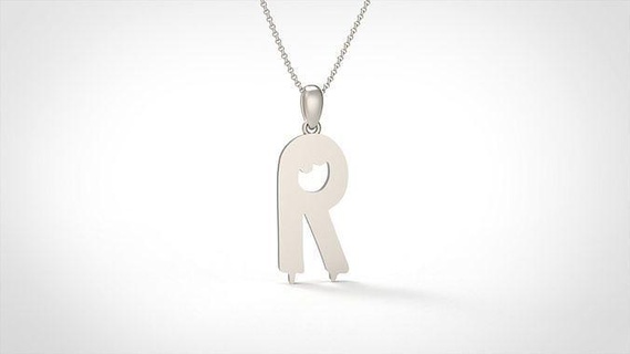 model 760 bood r initial pendant jewel jewelry gold letter alphabet printable silver fashion bright font jewellery letterbox text typeset new blood preciou pendants 3d print model - Mito3D