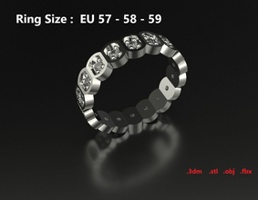 modelo 77 faceta oval de pavimentação do anel moderno 18 diamante tamanho europeu jóias ouro prata printable jóia casamento gem da forma platina dedo a moda ue europa anéis 3d print model - Mito3D