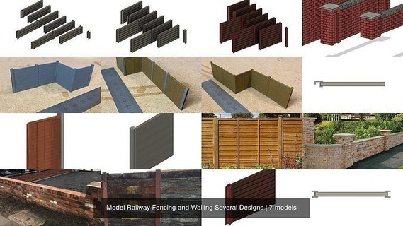 model railway fencing walling several designs oo ho railroad fence wall sleepers scenery concrete house garden hobby diy 3d print model - Mito3D