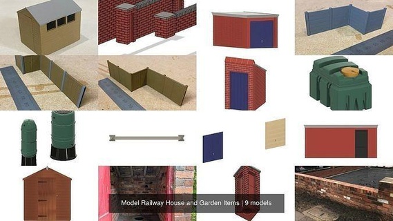 model railway house garden items oo ho train fence garage concrete brick hobby diy scenery wall wood 3d print model - Mito3D