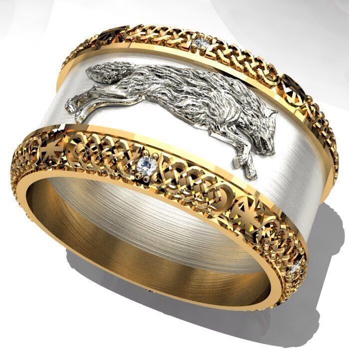 modello squillare celtico lupo ornamento 3d stampa prodotto uomini sigillo muskokan moscatatuck disaccoppiamento esclusivo regalo gioielleria anelli 3D print model - Mito3D