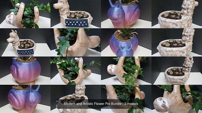 moderno artístico flor Panela agrupar animal casa natureza decoração plantar utensílios domésticos oleiro arbusto plantador trabalhos escritório arte saúde flores 3D print model - Mito3D
