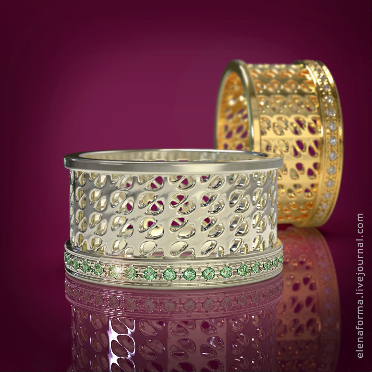 moderno anillo orgánica de la compensación los diamantes joyería 3d 3dmodeling diseño el diamante gem oro creación prototipos net malla stl 3dprintablemodel anillos célula web 3D print model - Mito3D
