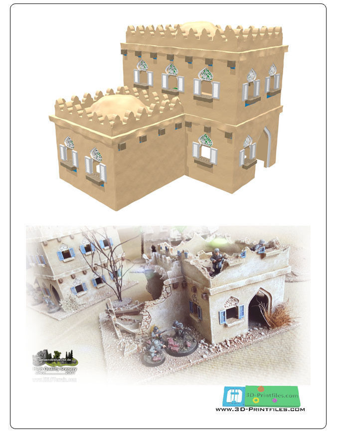 modular arábica edificio conjunto 2 stl file 3d impresión modelo casa paisaje juego guerra mesa miniaturas ww2 guerra mundial arquitectura juegos juguetes accesorios 3D print model - Mito3D