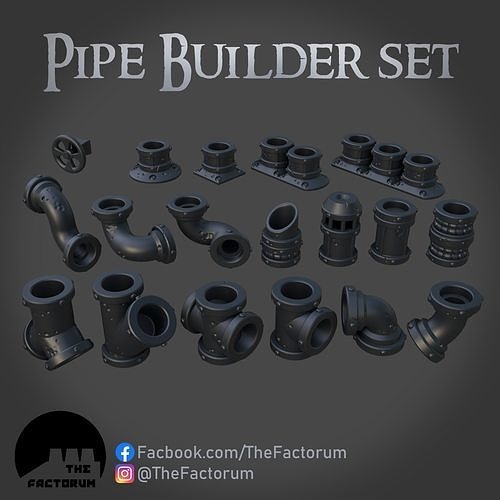 modular pipe creation set pre-supported warhammer 40k pipes terrain industrial 28mm factory building tabletop wargaming games toys 3D print model - Mito3D