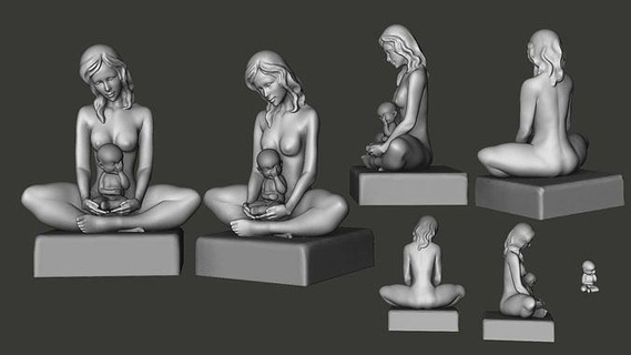 maman fils statue sculpture art figure imprimable femme mère cadeau personnage miniatures bébé sculptures 3d print model - Mito3D
