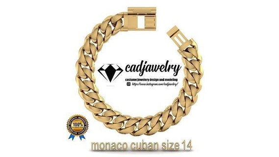 monaco cuban size14 jawelry chain miami link lock gold silver sterling ring earing pendant necles braclet grilz tennis prongles flower set invisibel jewelry 3d print model - Mito3D
