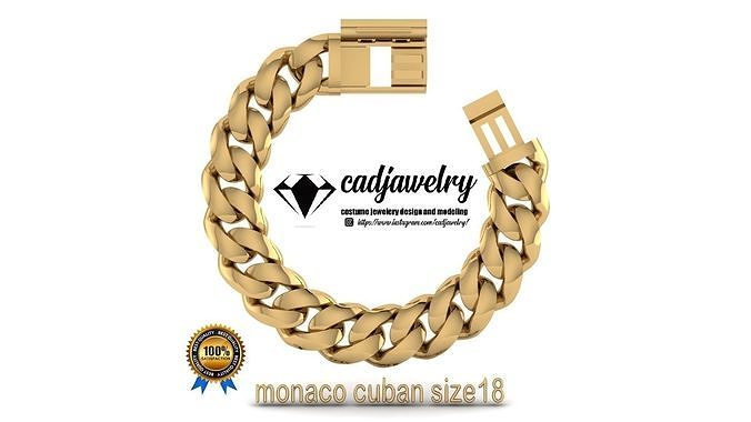 monaco cuban size18 jawelry chain miami link lock gold silver sterling ring earing pendant necles braclet grillz tennis enggangment wedding fasion jewelry 3D print model - Mito3D