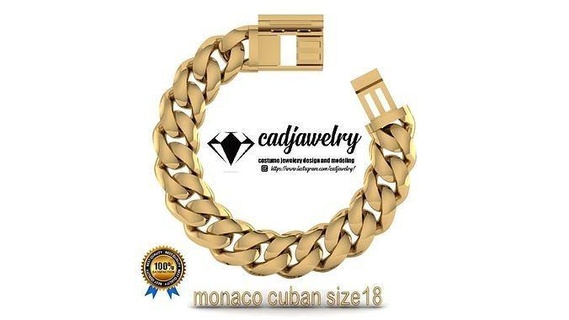 monaco cuban size18 jawelry chain miami link lock gold silver sterling ring earing pendant necles braclet grillz tennis enggangment wedding fasion jewelry 3d print model - Mito3D