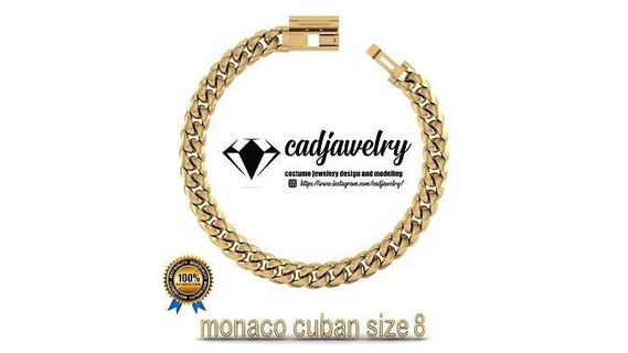 monaco cuban size8 jawelry chain miami link lock gold white rosse silver sterling 925 ring earing pendant necles braclet grillz tennis prongles jewelry 3d print model - Mito3D