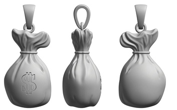 money bag pendant nature animal 3dmodel 3dprinting jewelry jewellery ring moneybag flex rich pendants 3d print model - Mito3D