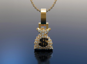 money bag pendant stones money pendant bag fullstones gold silver jewellery jewel dollar bank cash vault coin luxury diamonds brilliant jewelry pendants 3d print model - Mito3D