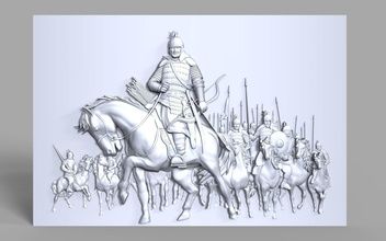 mongolo medievale guerrieri bas sollievo guerriero mongolia impero cavaliere arciere scultura cnc stampabile 3d stampa intaglio stl obj zbrush arte sculture 3d print model - Mito3D