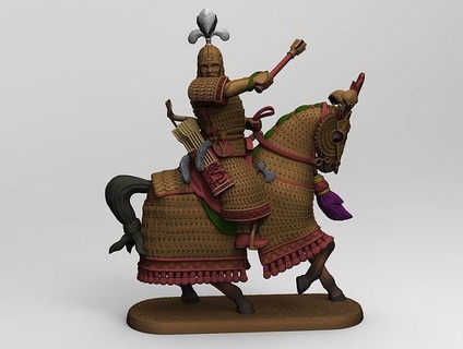 mongol jinete 1 flechas caballo lanza espada armadura proteger casco Caballero estatuilla juego mongoles cebolla medieval militar arma laminar juegos juguetes tablero 3d print model - Mito3D
