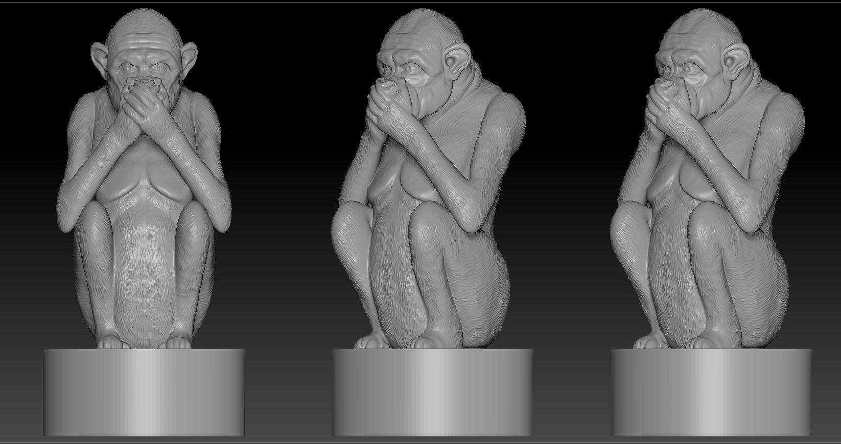monkey3 art figura parlare no male obezyany la scultura 3d modello statua sculture netsuke iwazaru scimmia animali 3D print model - Mito3D