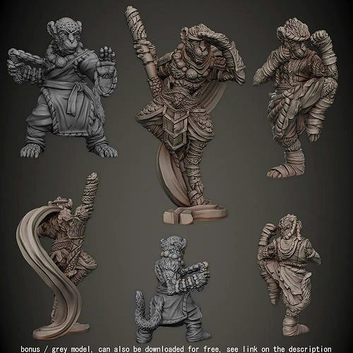 scimmia folk miniatura minis rpg tavolo mostro bestia creatura wukong sole scimpanzé sunwukong monaco trucco pugile kickboxer arte sculture 3D print model - Mito3D