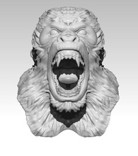 mono gorrila enojado cabeza del busto art el rey de la selva fresco realista joya colgante anillo plata imprimible caza animal diente sonrisa pelaje odio escultura las esculturas 3d print model - Mito3D