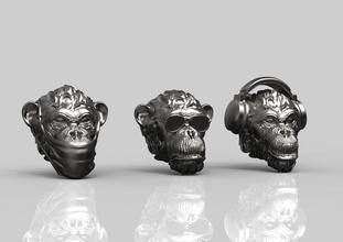 monos mono cabeza auriculares joyería joya oro plata colgante pendiente talón pulsera ivadzaru kikadzaru raíces mal hables malas escuchar tresmonos animal creativo 3d print model - Mito3D