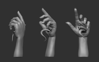 monster hand gruselig zähne mund zunge reißzähne unheimlich finger kunst skulpturen 3d print model - Mito3D