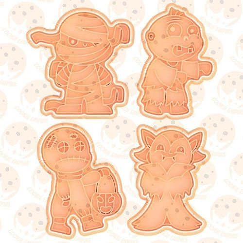 monster plätzchen cutter einstellen of 4 stempel kekse koch zuhause haus küche schneider vampir zombie halloween mumie essen 3D print model - Mito3D