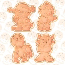 mostri biscotto taglierina impostato of 4 francobollo biscotti cucinare casa cucina frese mostro vampiro zombie halloween mummia cenare 3d print model - Mito3D