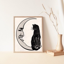 lua gato digital decoração parede preto imprimível arte silhueta impressão minimalista instante baixar 3d print model - Mito3D