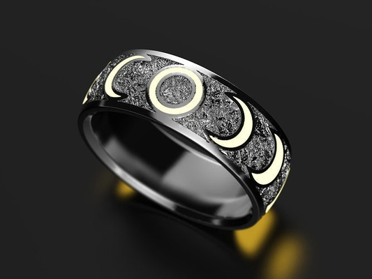 moon cycle craft phases glowing neon enamel rings jewel texture steel silver gold nature 3dprinted model 3d print printing prototyping jewelry 3d print model - Mito3D