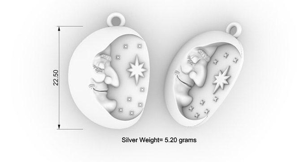 ay kolye tasarım Güneş anne adam Rahatlama büst takı cad kam cnc Sanat gümüş altın madalya 3d print model - Mito3D
