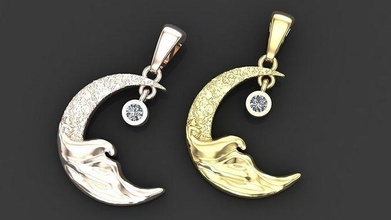 Luna pendente 3d modello spazio nasa scienza stella ciondoli oro argento platino gioielleria lusso moda diamante 3d print model - Mito3D
