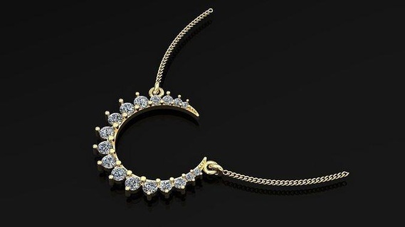 moon pendant diamonds jewelry luxury gold printable silver diamond pendants necklace 3d print model - Mito3D