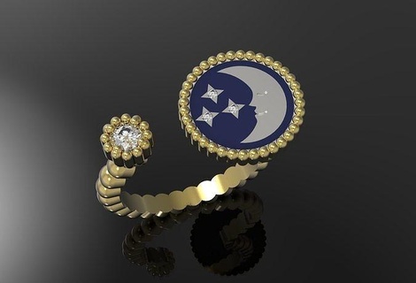 Luna anillo dior estrella noche Moda lujo cristiano oro Arte pasatiempo bolso accesorio mujer personaje vida ropa joyería joya anillos 3d print model - Mito3D
