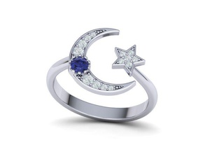 luna stella anello in oro stampabile modello 3d gioielli ring moonandstar anelli zaffiro emerald diamante cad usa il canada asisa europa francia arabo di fidanzamento matrimonio diamanti 3d print model - Mito3D