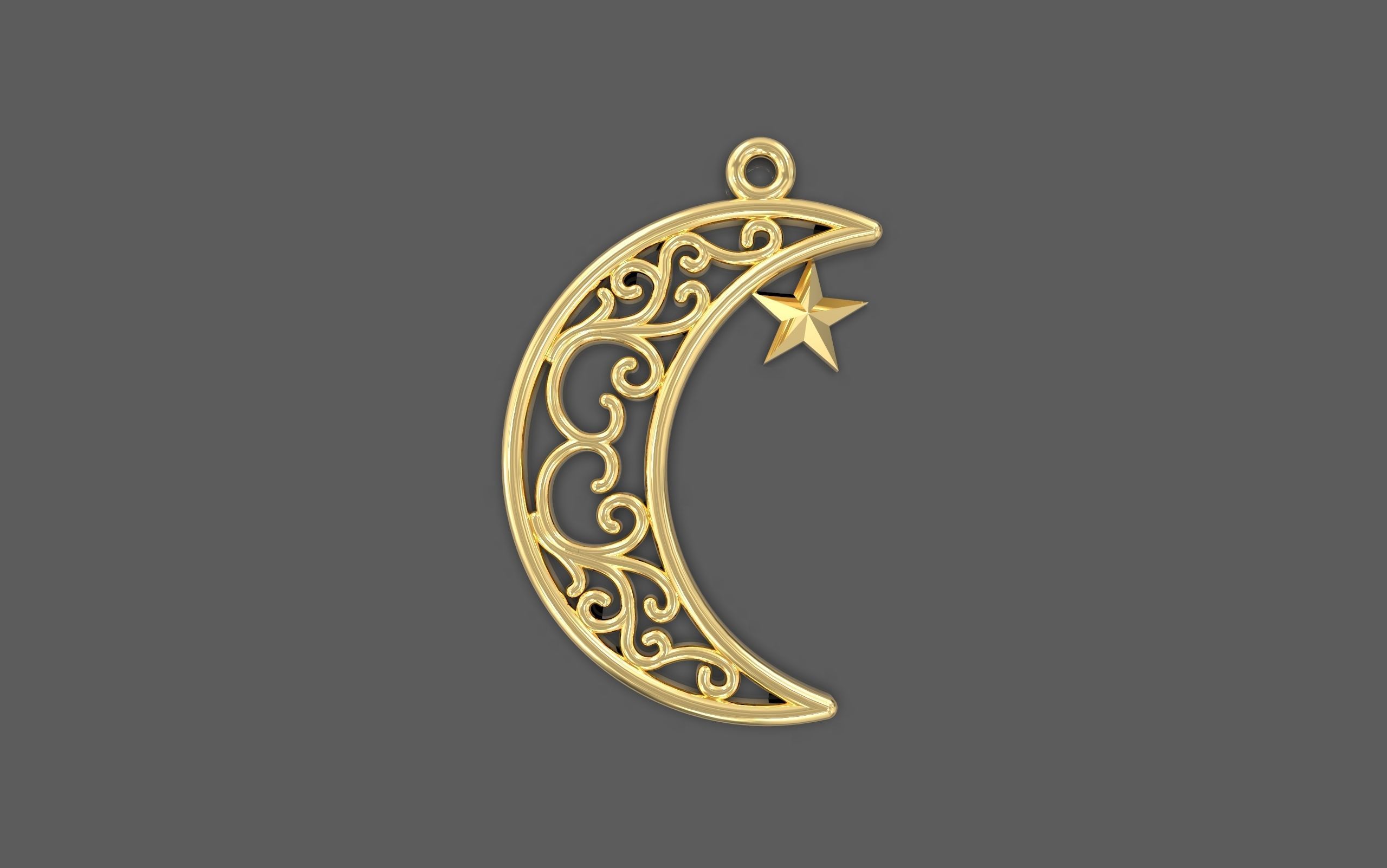 lune étoile musulman pendentif 3d modèle d'impression bijoux étoiles de d'argent or 14k 18k joyau l'astronomie collier pendentifs 3D print model - Mito3D