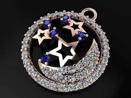 Mond Star Anhänger Schmuck Modell produzieren Code jst062 Gold Silber Ohrringe Diamant Juwel Ring Luxus Platin Ringe Halskette wertvoll Sterling Zubehörteil 3d print model - Mito3D