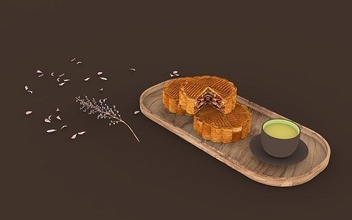 mooncake tea teacup food moon cake autumn festival decoration display house kitchen dining 3d print model - Mito3D