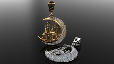 mosque pendant 1920 jewelry gold silver ring diamond printable jewel jewellery gem white platinum brilliant pendants 3d print model - Mito3D