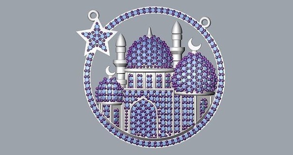 mezquita colgante pendiente oro islámico musulmán collar Arábica plata Arte hombre saudita oración joyería joya colgantes 3d print model - Mito3D