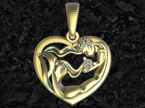 Mutter-pendant2 Anhänger Schmuck gold diamond bedruckbar ist mothser Kind Herz Liebe gem Halskette genial Abbildung - 3d print model - Mito3D