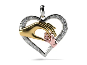 mother baby hands heart jewelry pendant mom gold jewellry diamond hand printing printable pendants 3d print model - Mito3D
