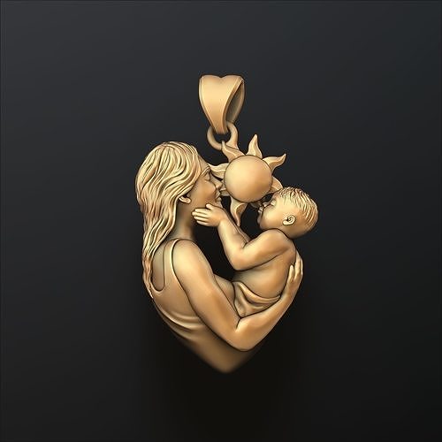 mère bébé pendentif bijoux médaillon soulagement bas maman enfant garçon fille femme père famille fils gamins pendentifs 3D print model - Mito3D