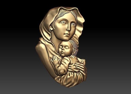 mother child 2 cnc mary relief religious catholic pendant jewelry woodcarwing cathedral milling christian sculptures holy saint virgin head face lady pendants 3d print model - Mito3D
