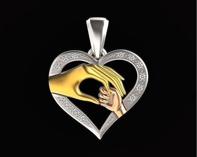 mère enfant l'amour pendentif mains cœur 662 bébé cadeau maman d'or main portant Collier famille bijoux fille pendentifs 3d print model - Mito3D